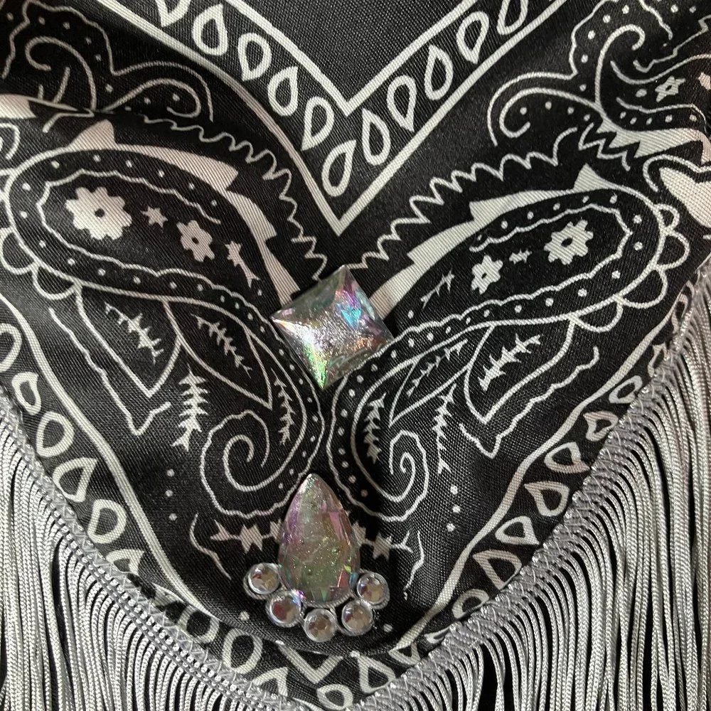 Fringed Blinged out Black Bandana with - Picture 7 of 16